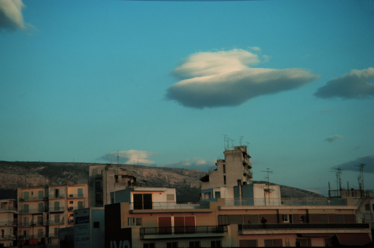 Standing wave clouds formed in the lee of Mt