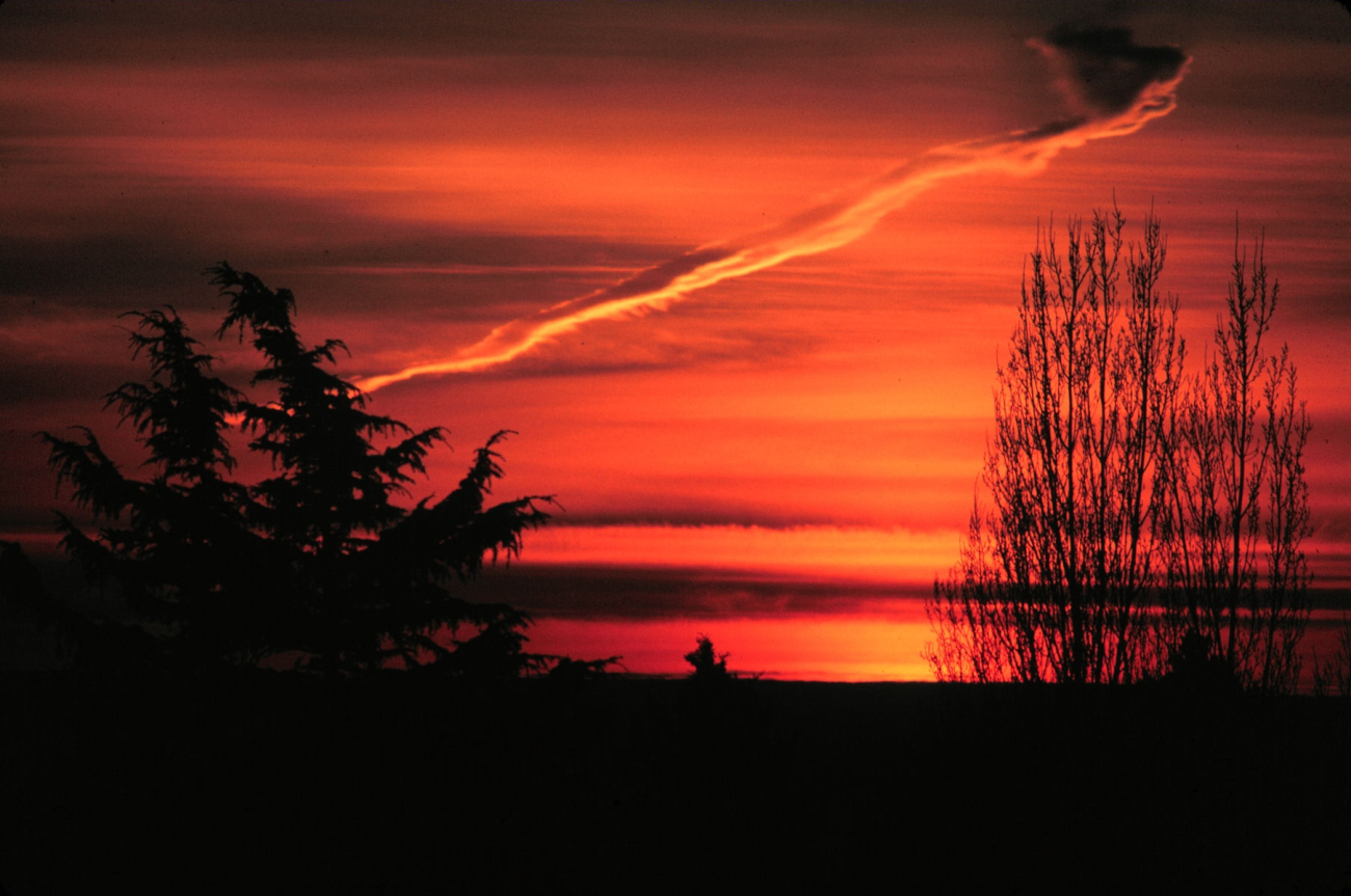 Glorious sunrise with a bizarre contrail