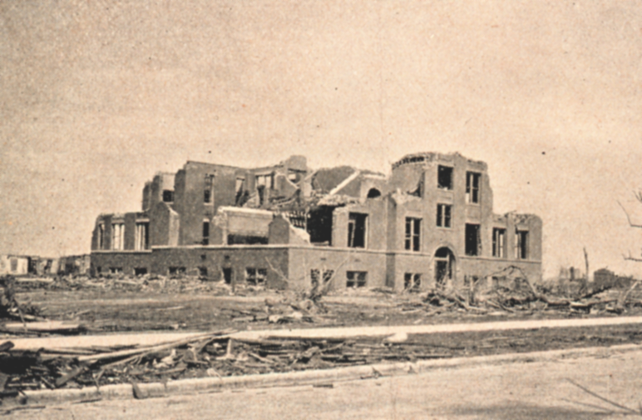 Ruins of the Longfellow School where 17 children were killed