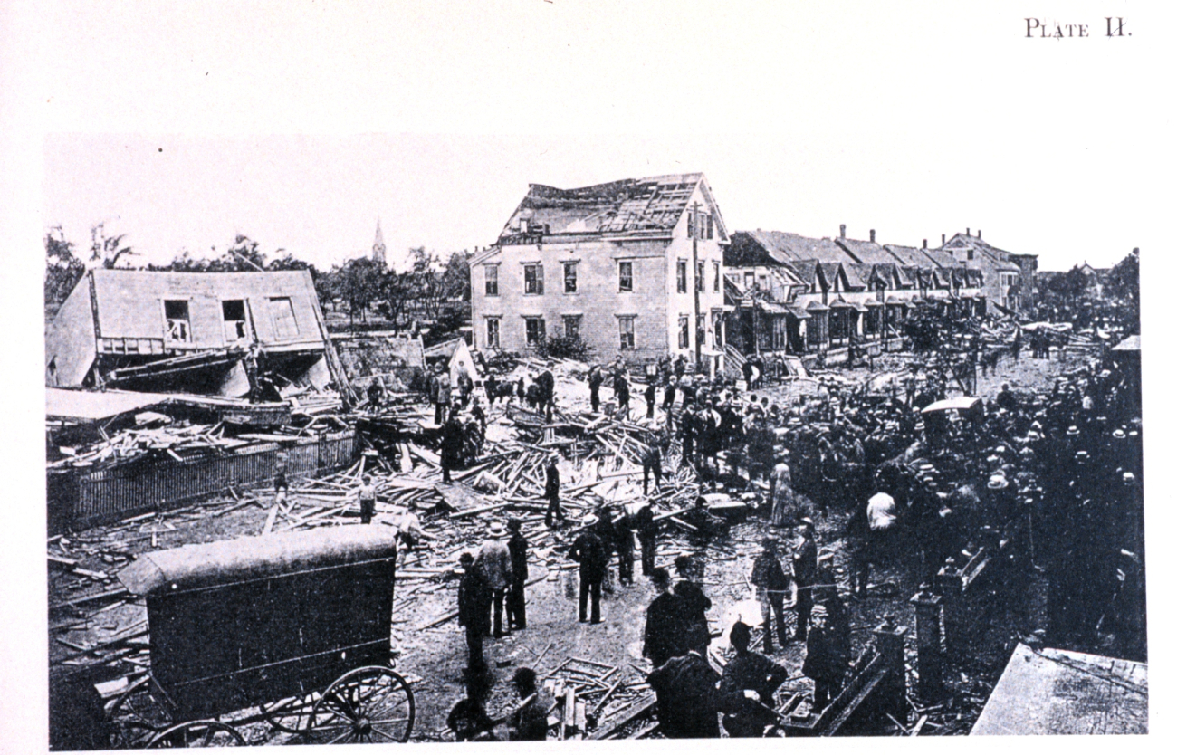 Damage to the downtown area of Lawrence