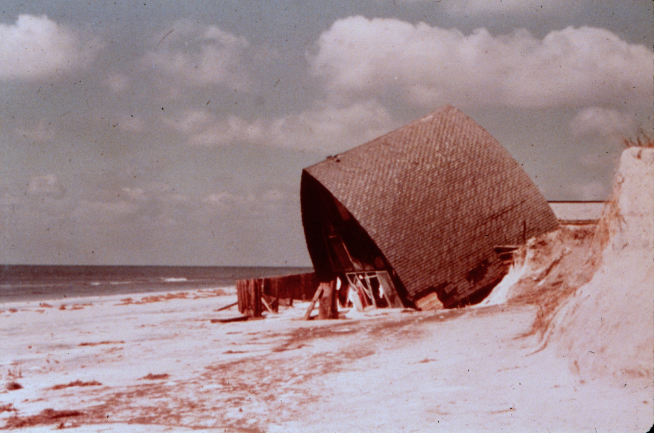 Remains of a house built on a concrete slabHome destroyed by Hurricane Eloise, a Category 3 storm