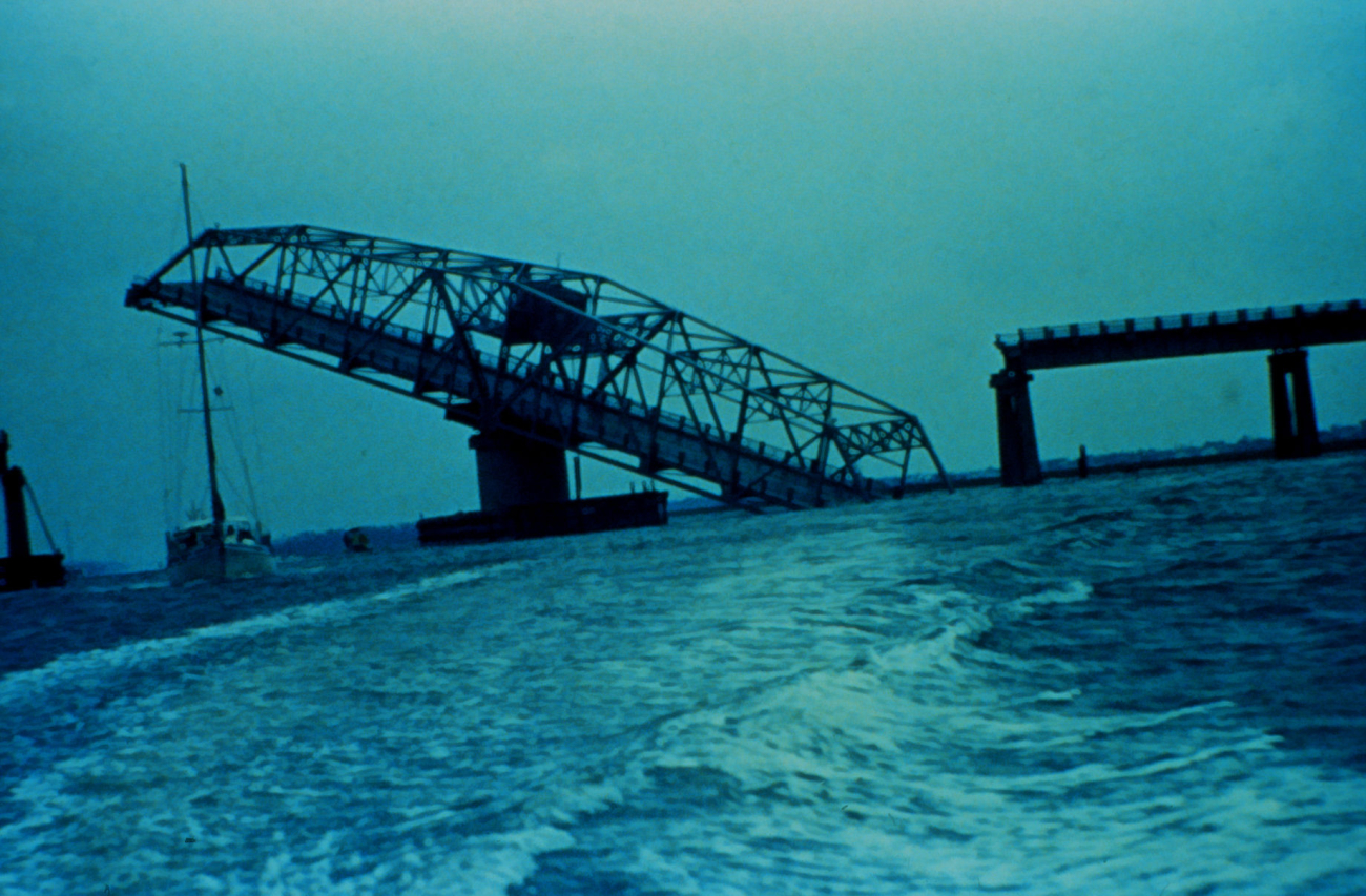 Ben Sawyer Bridge to Sullivans Island after passage of Hurricane Hugo