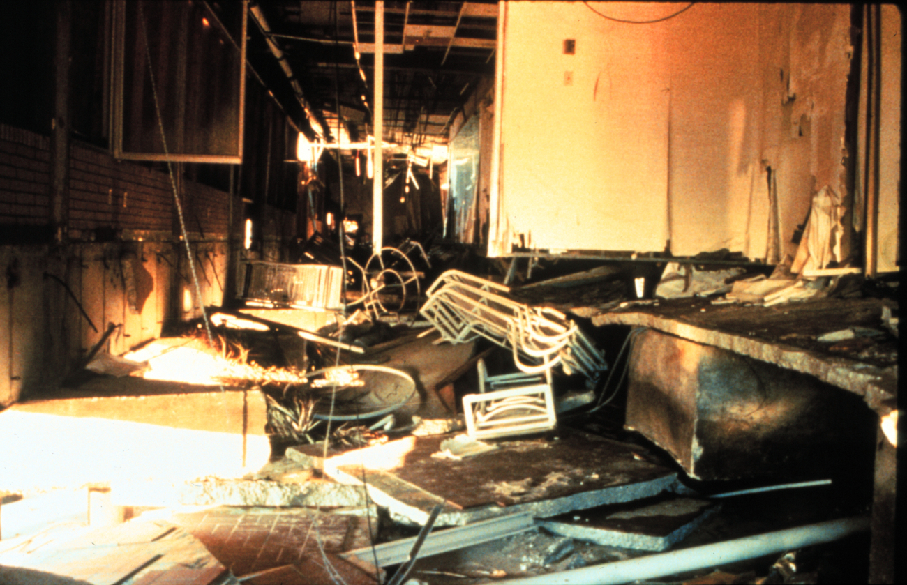 Interior damage to the Holiday Inn at Myrtle Beach, South CarolinaAfter passage of Hurricane Hugo