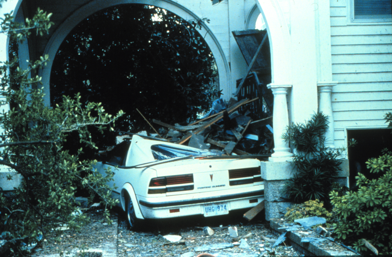 A house on the southern tip of Charleston fared well during the stormHowever, the car was not as luckyAfter passage of Hurricane Hugo