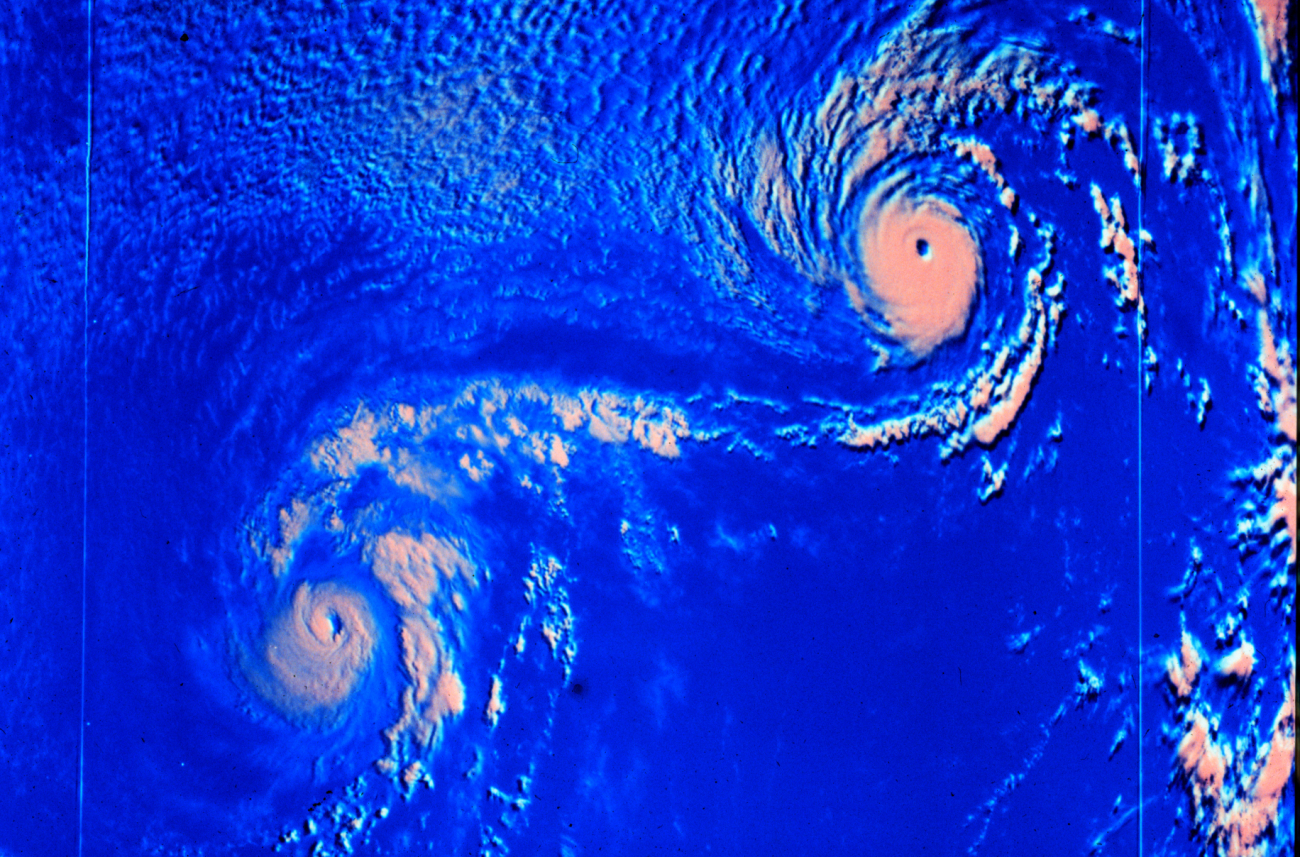 Typhoons Ione and Kristen displaying Fujiwhara effect
