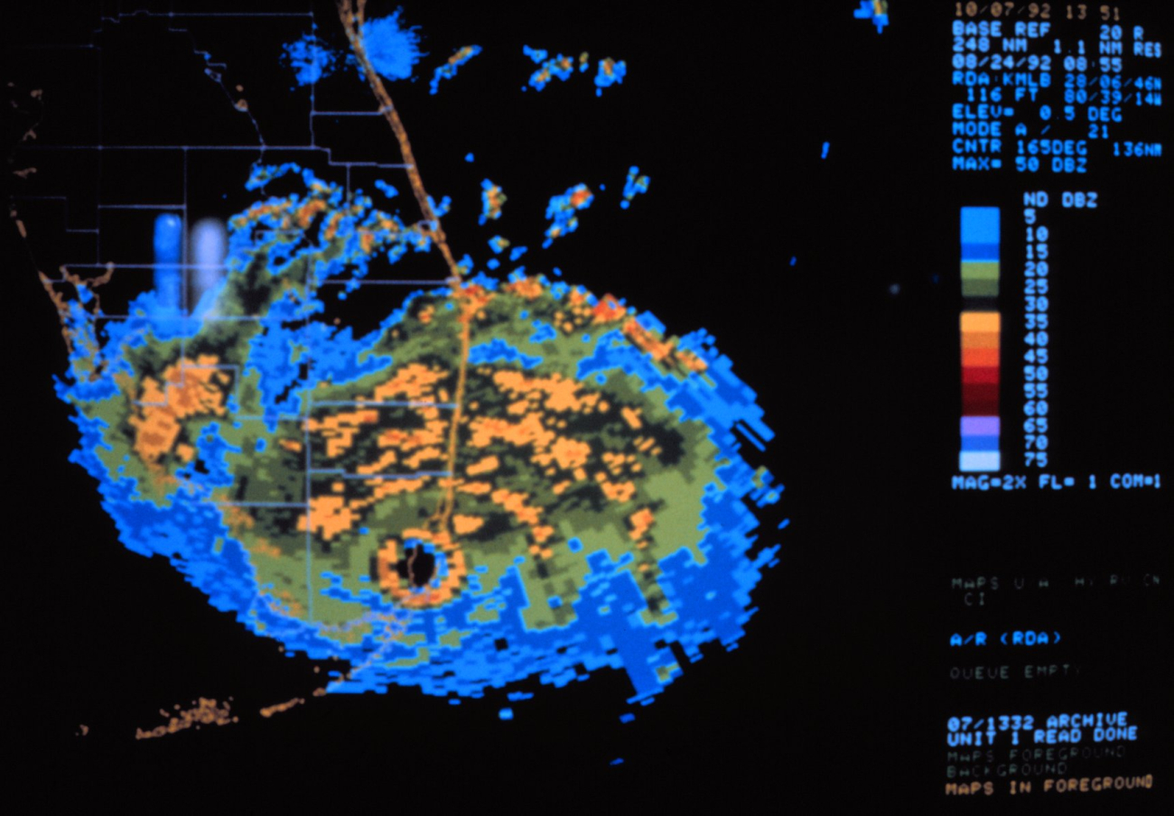Hurricane Andrew - WSR-88D radar image as Andrew made landfallAugust 24, 1992 at Dade County, Florida