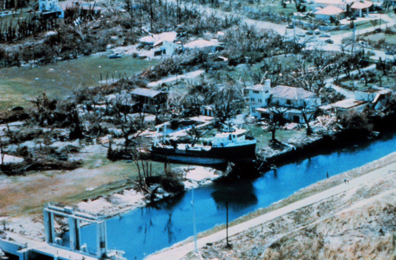 Hurricane Andrew - An ocean-going tugboat left high and dry by storm surge