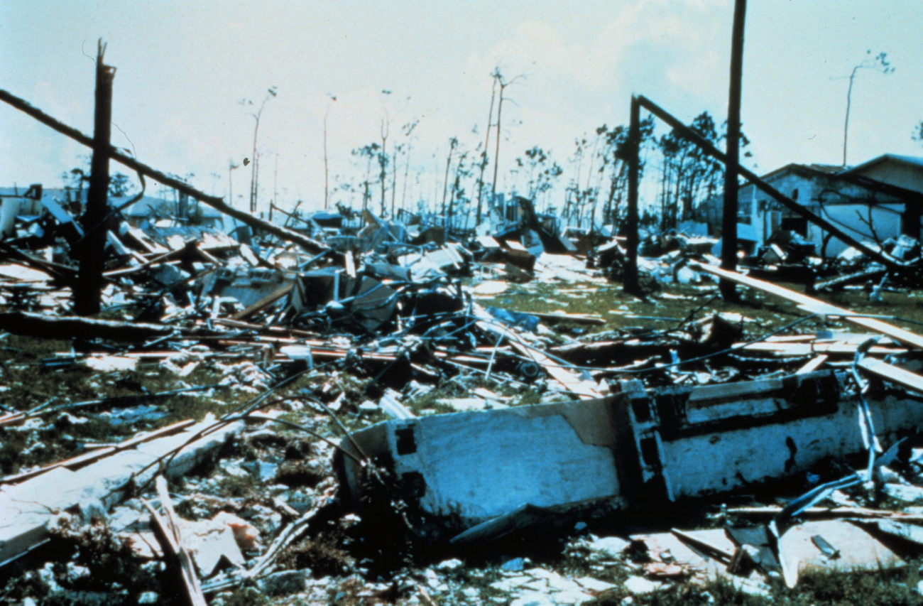 Hurricane Andrew - A  ground view of the devastation in Pinewoods Villa