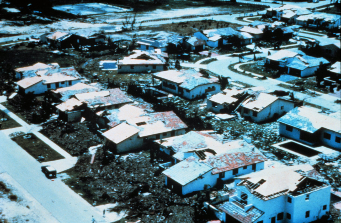 Hurricane Andrew - Homes in Saga Bay areaNote debris from storm surge in lower left of picture