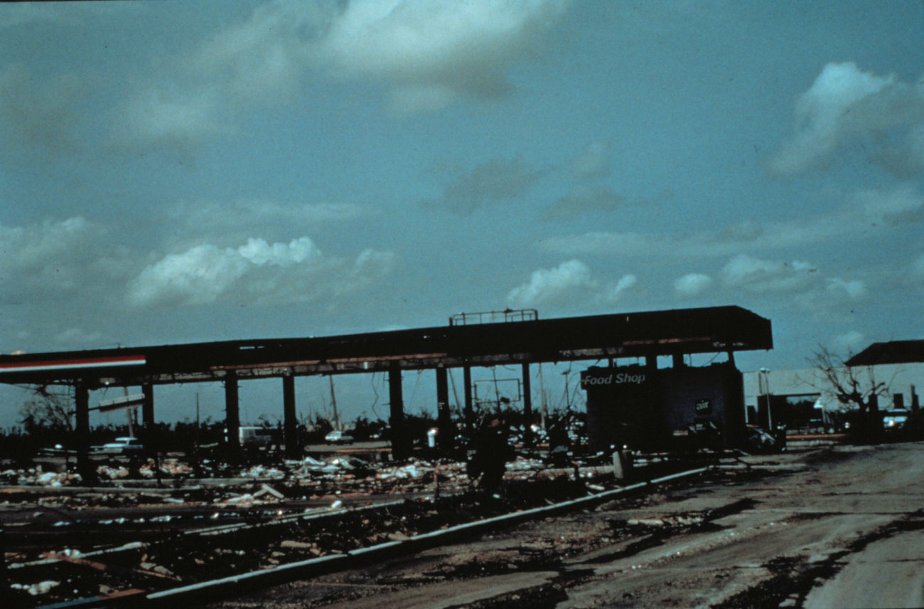 Hurricane Andrew - Wind damage to a self-serve gas station in Perrine