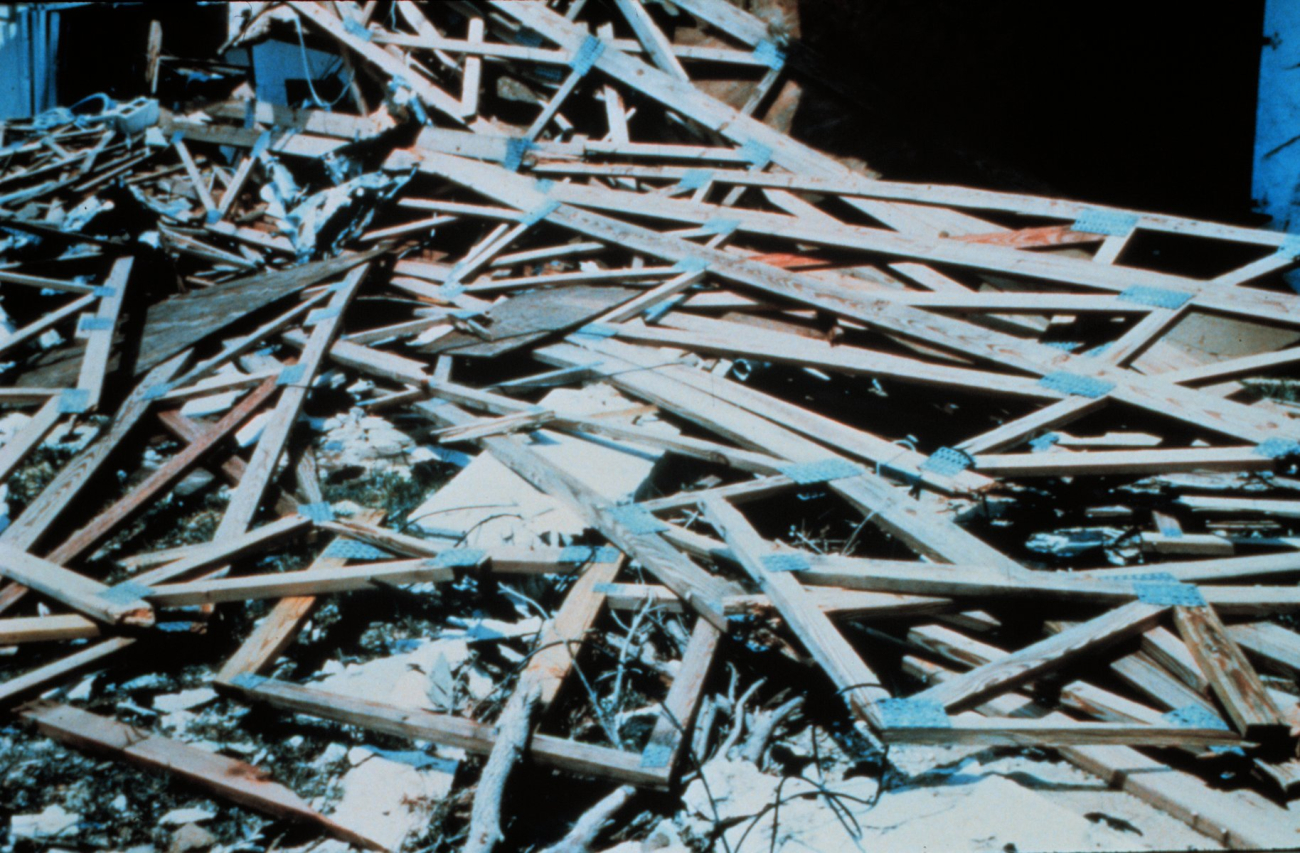 Hurricane Andrew - Roof trusses in tangled masses were common sight in area