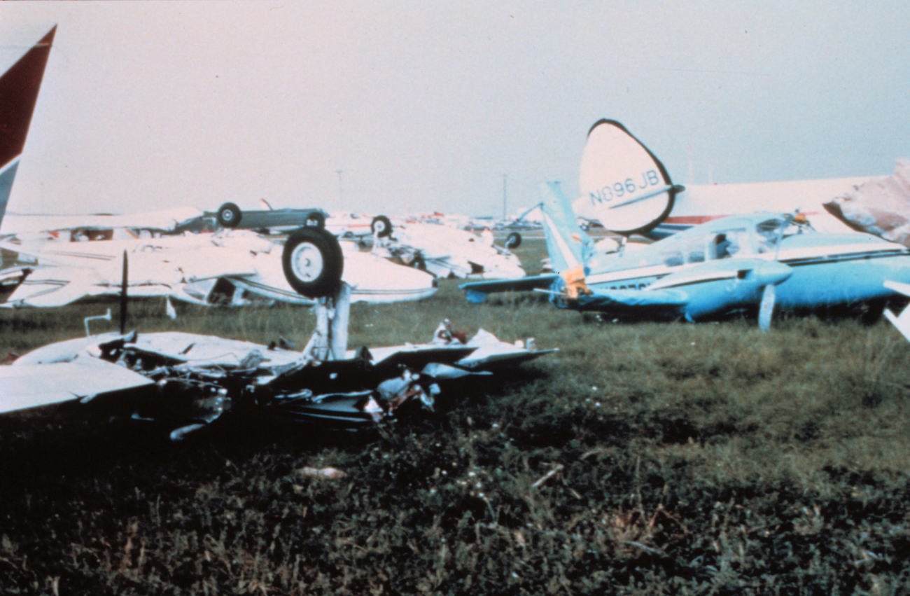 Hurricane Andrew - Small planes tossed about like toys at Tamiami Airport