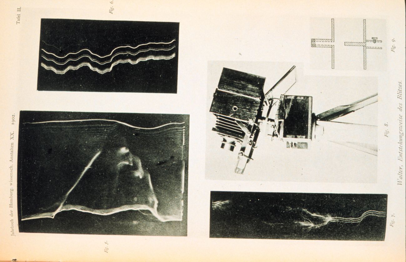 Lightning and apparatus for photographing lightningIn:  Uber die Entstehungsweise des Blitzes, B