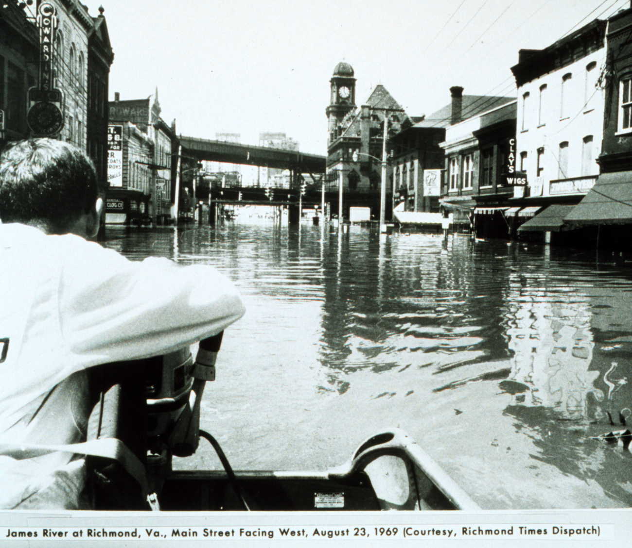 The remnants of Hurricane Camille still packed a powerful punchTraveling through the business district by boat