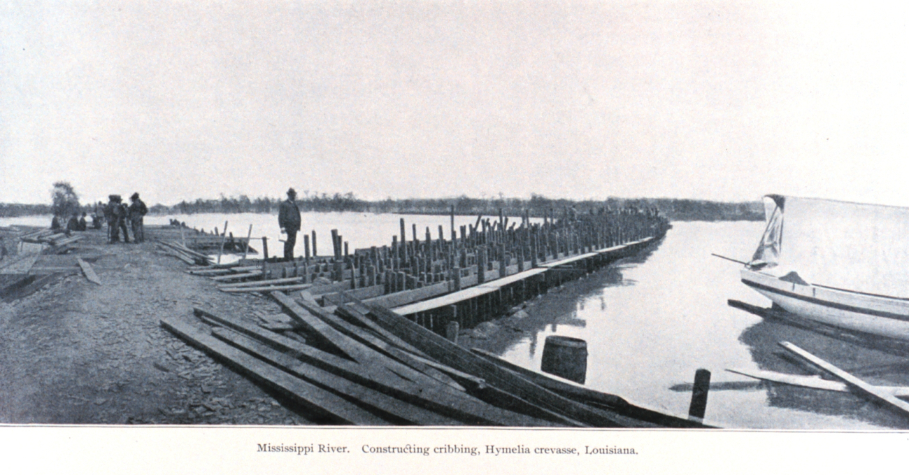Mississippi River, constructing cribbing, Hymelia Crevasse, Louisiana