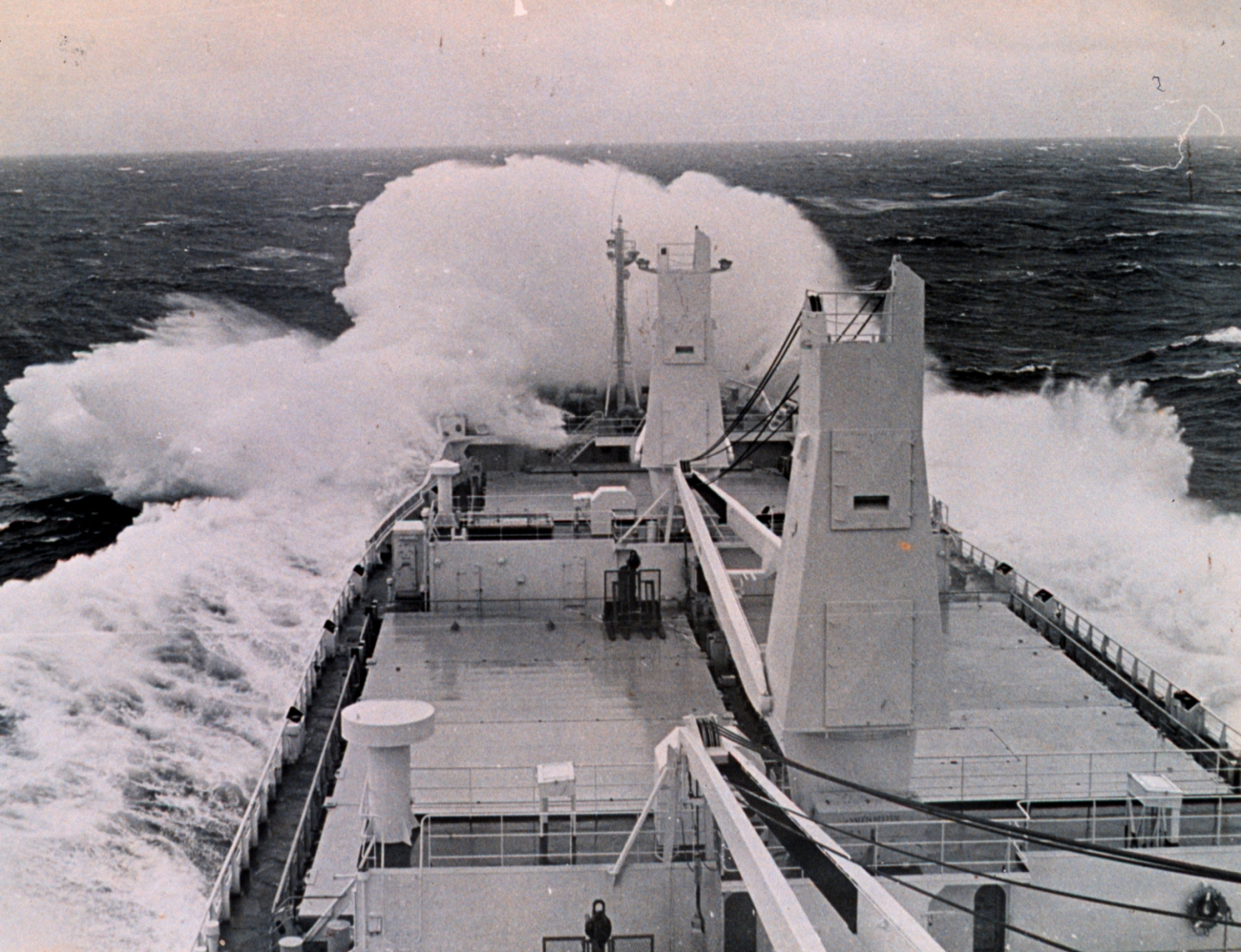 Merchantman WINTER WATER takes heavy seas on the bow from tropicalstorm Georgette