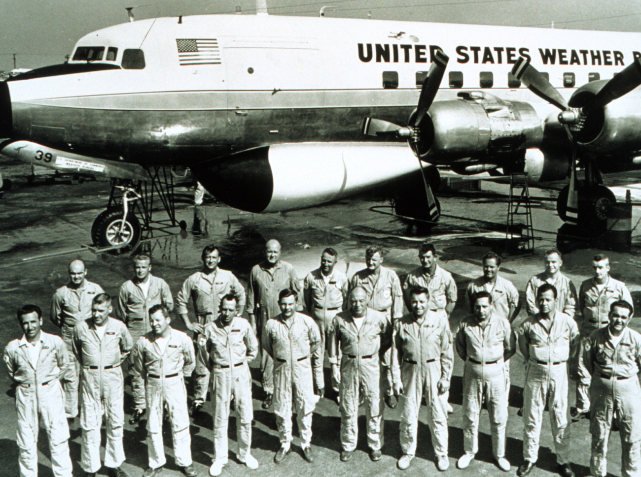 Weather Bureau DC-6 personnel during Project Storm FuryStorm Fury was a hurricane cloud seeding experiment