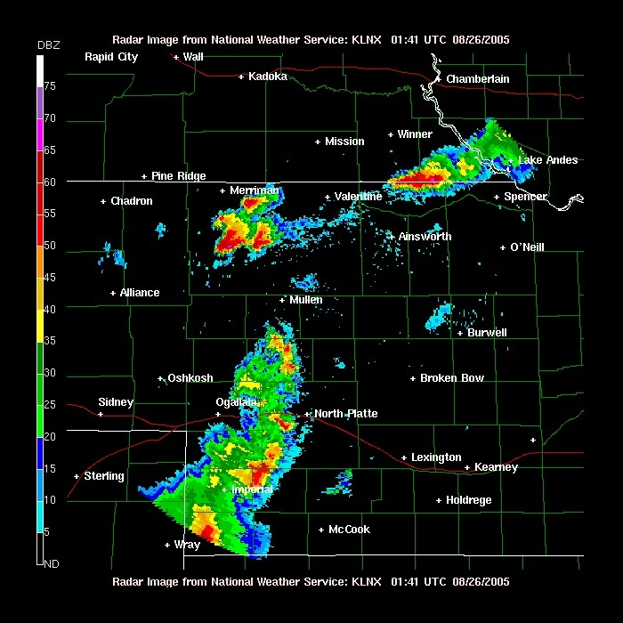 Thunderstorms over western Nebraska and northwest Kansas