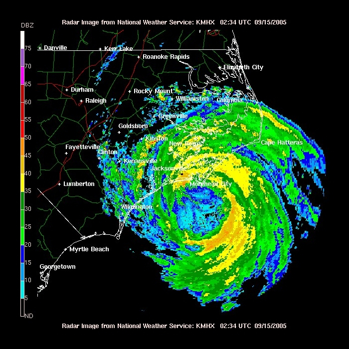 Hurricane Opelia heading northeast passing just offshore from Cape Fear