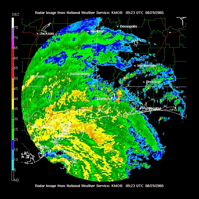 Hurricane Katrina making landfall near Southwest Pass, Louisiana