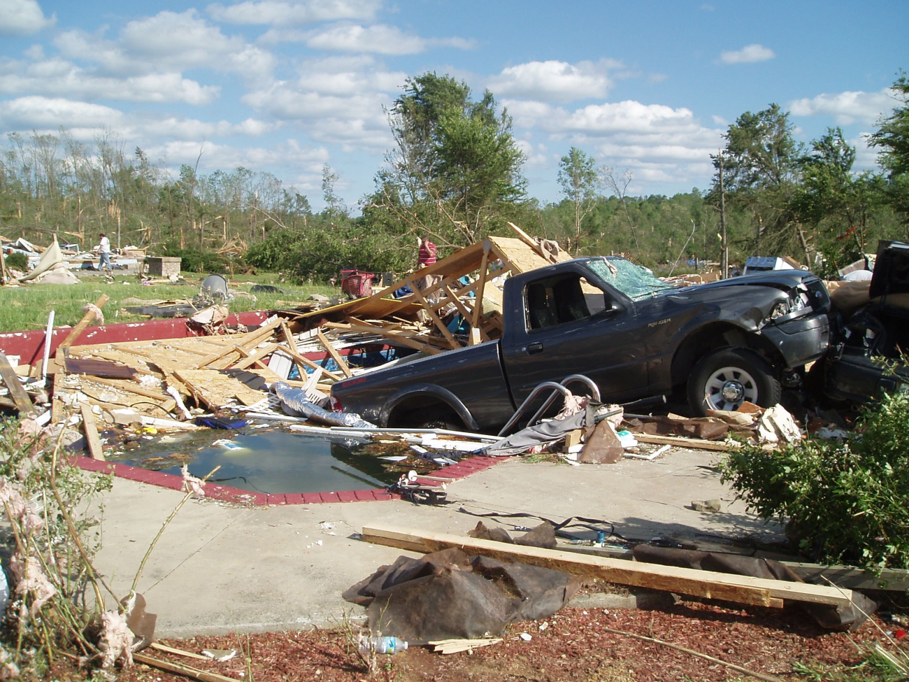 Pickup truck thrown into swimming pool by the Bartow-Cherokee-Pickens EF3tornado in Bartow County