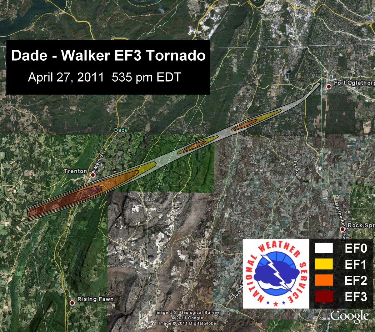 Path of Dade-Walker EF3 tornado