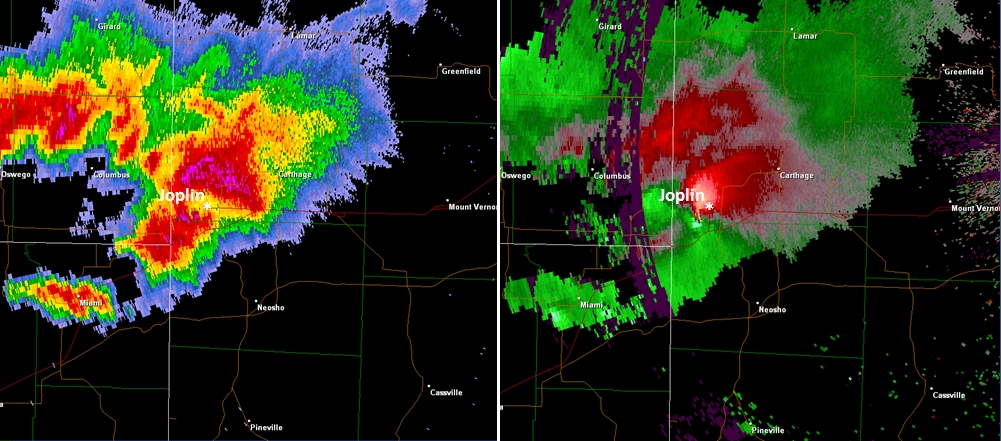 Doppler radar images of Joplin tornado