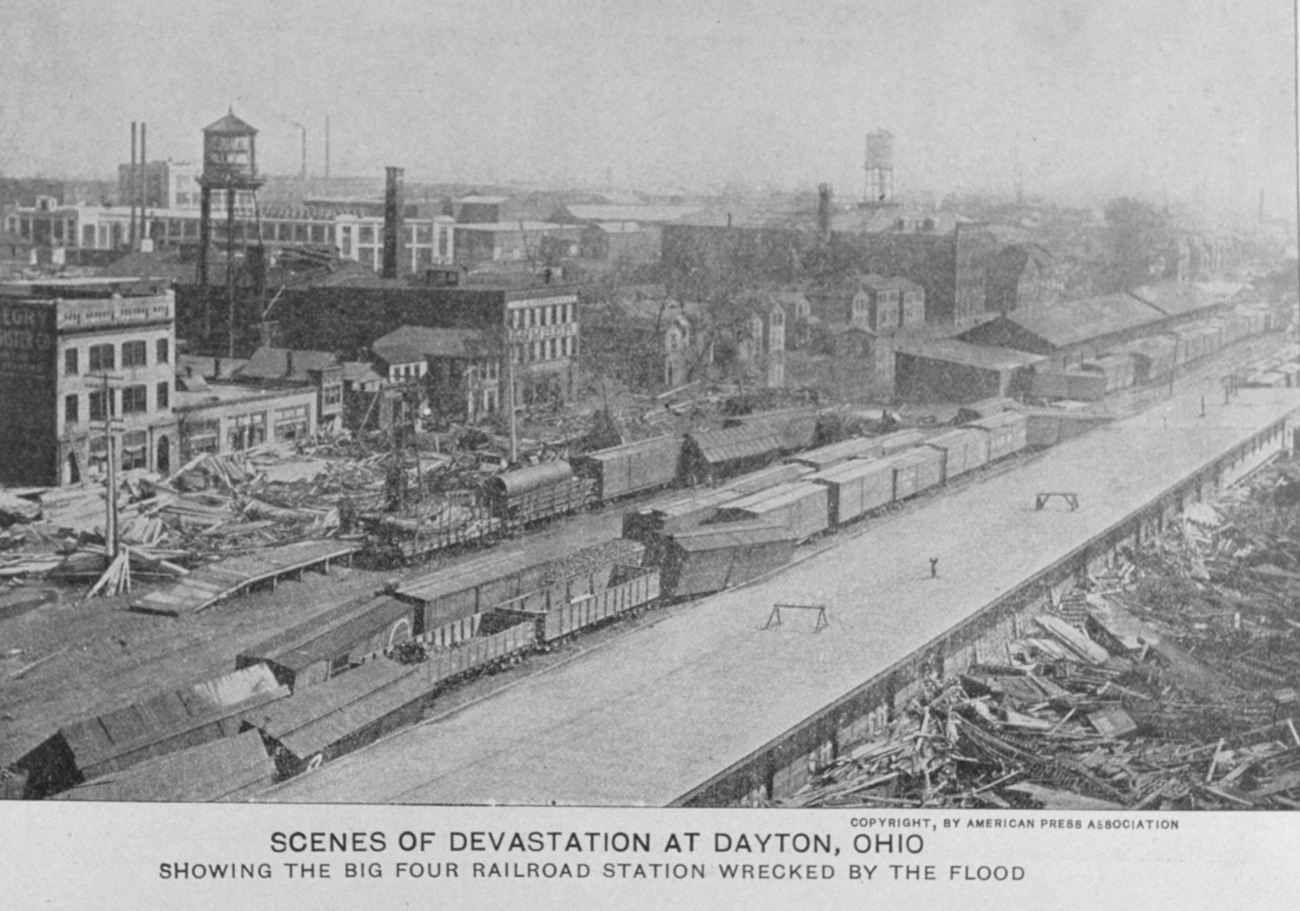 The Big Four railroad station wrecked by the flood