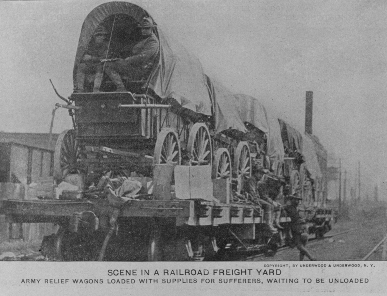 Army relief wagons waiting to be unloaded somewhere in Ohio