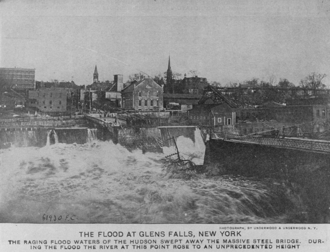 The flood at Glenn Falls along the Hudson River near Saratoga