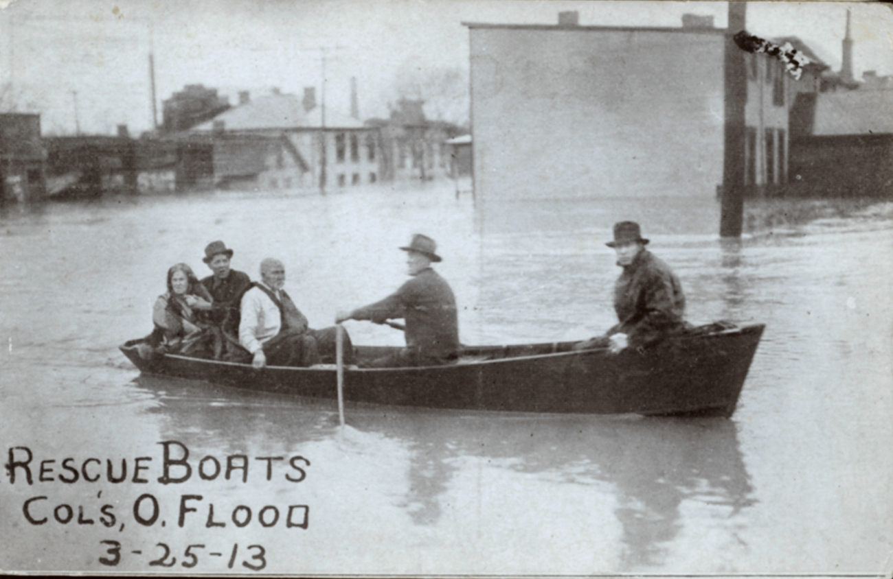A rescue boat rowing through Columbus
