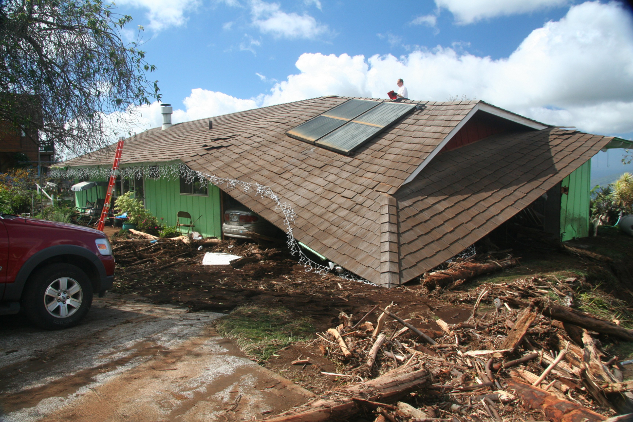 Flood damage to a house in Maui