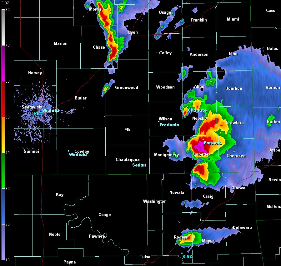 Supercell thunderstorms over central Kansas