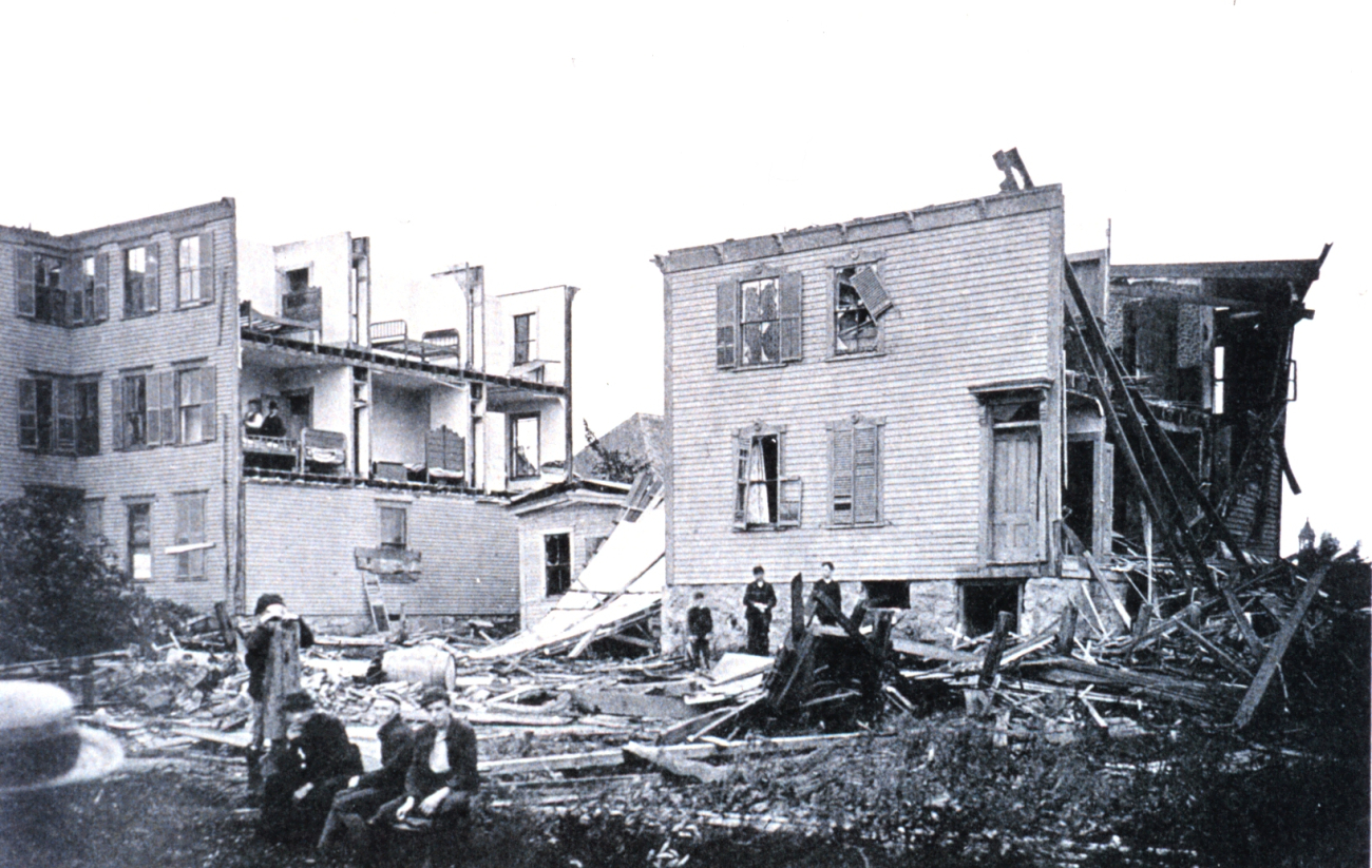 Houses whose roofs and sides were removed by the tornado