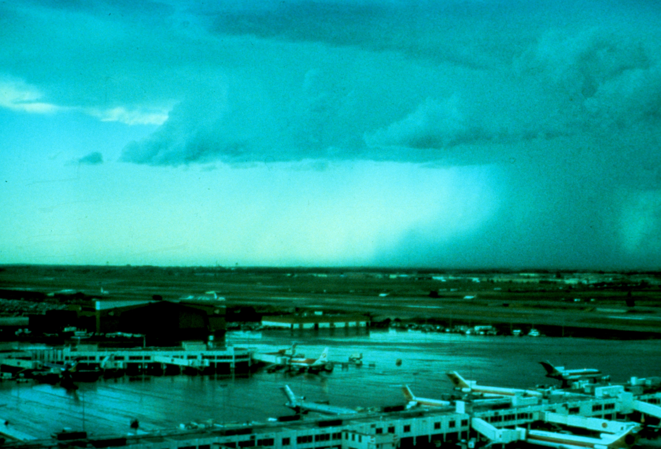 Thunderstorm and microburst in vicinity of airport