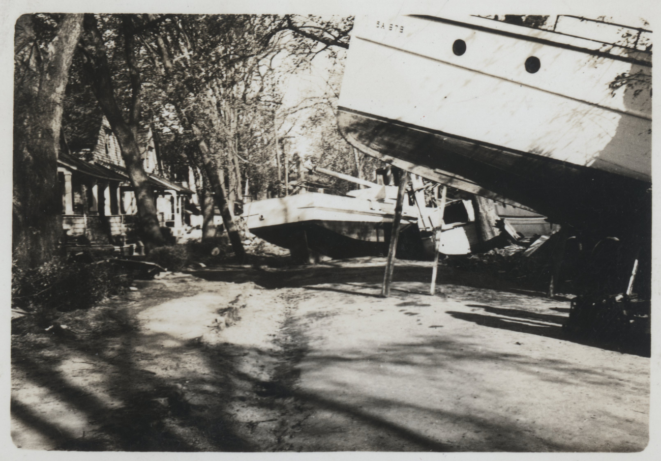 Boats strewn amongst homes in Pawtucket Cove