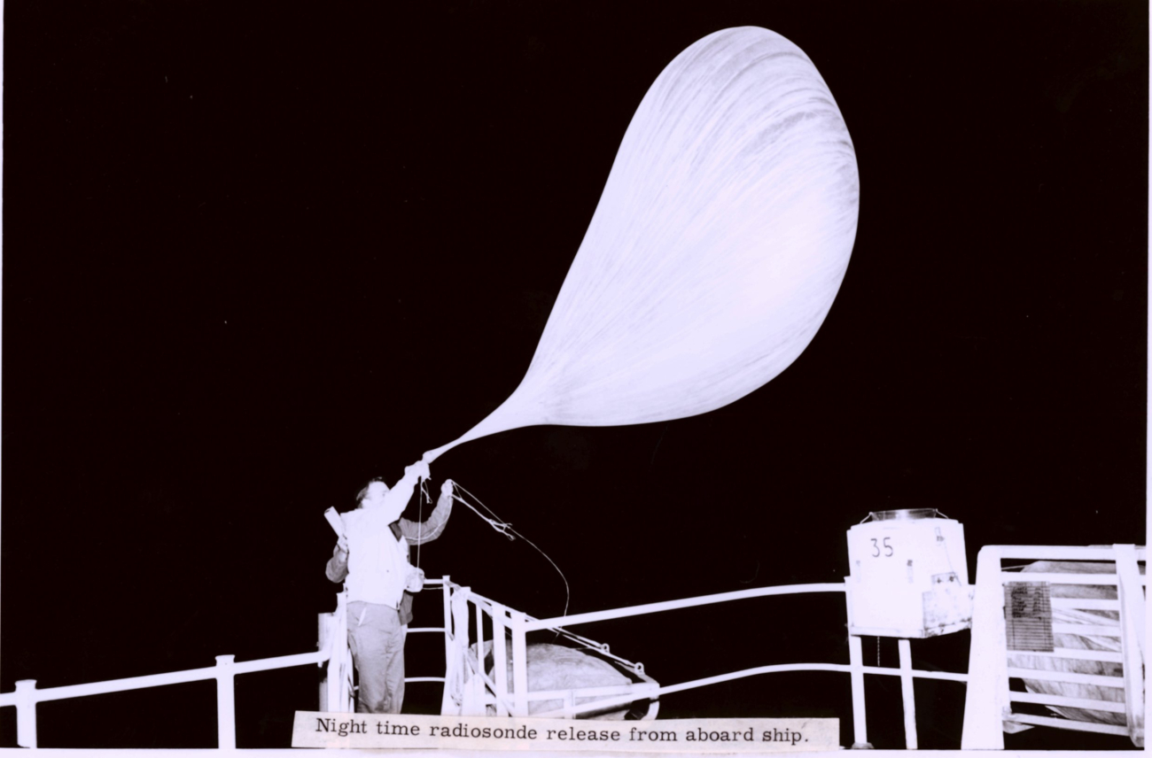 Launching of a weather balloon from the USNS ELTANIN in the Southern Ocean