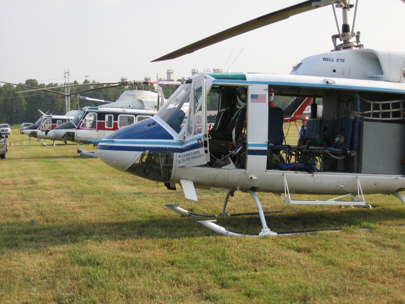 NOAA 61 working with contractor helicopters out of a makeshift heliportnorth of Baton Rouge