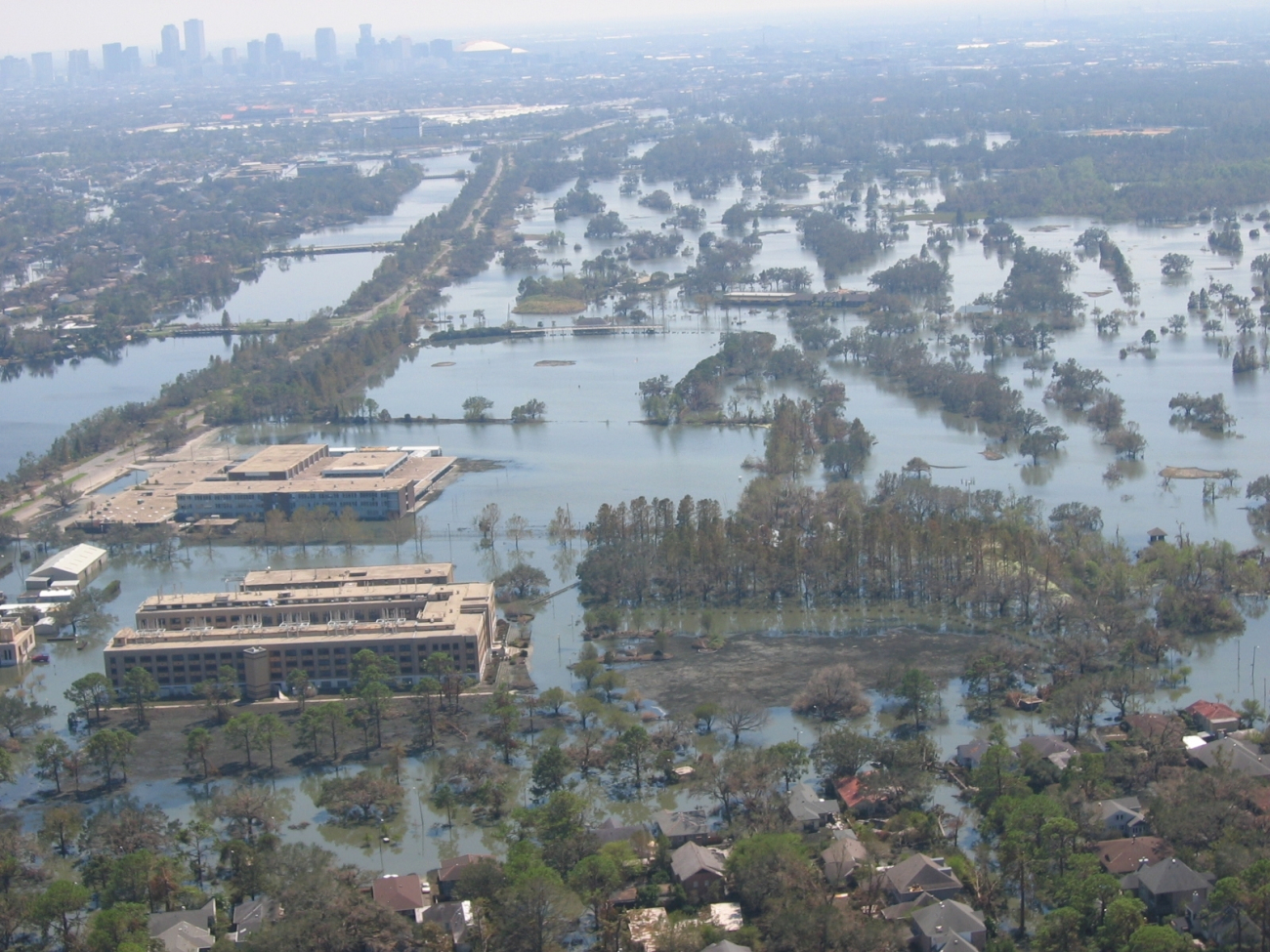 Views of inundated areas in New Orleans following breaking of the leveessurrounding the city as the result of Hurricane Katrina