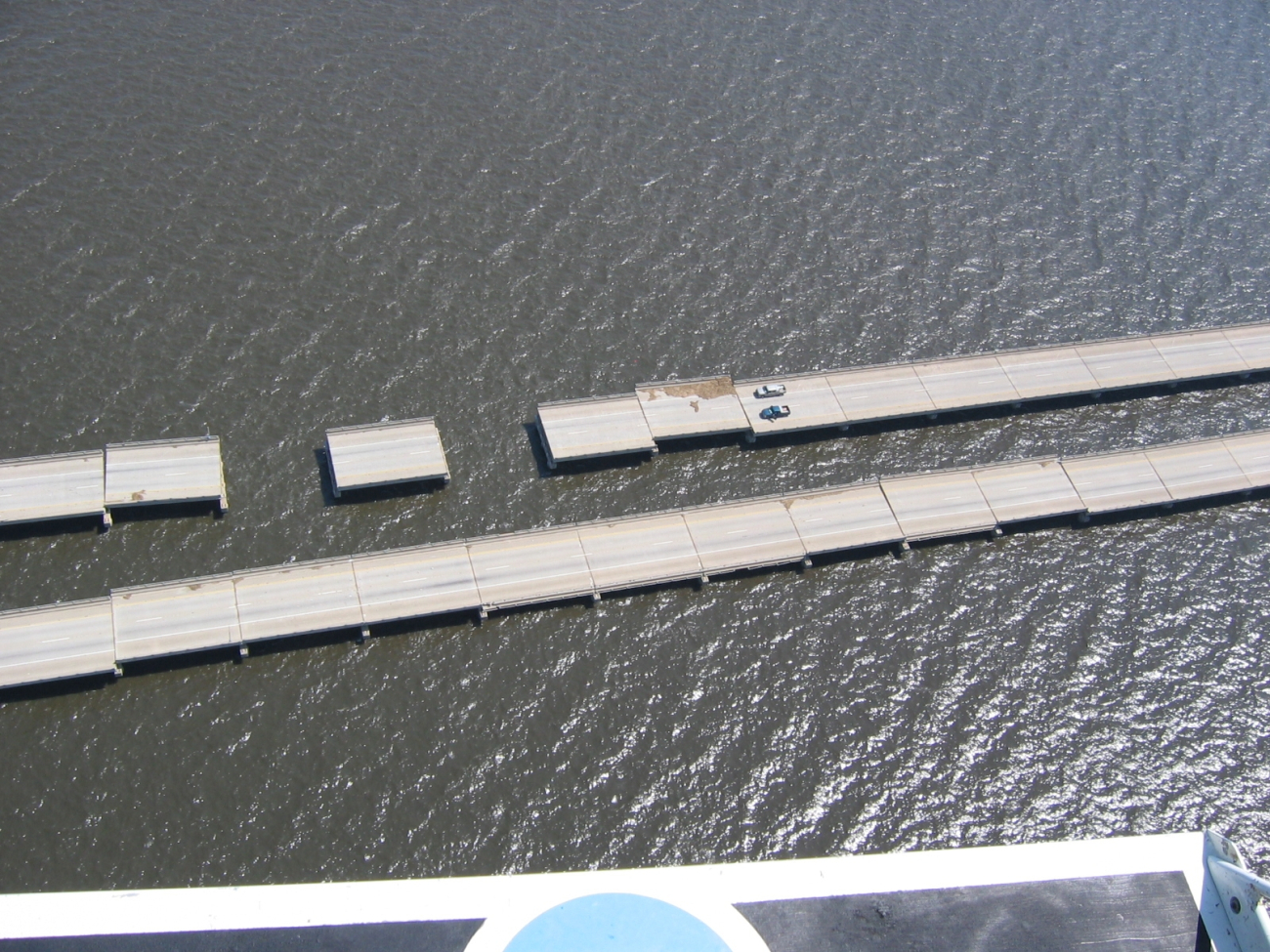 Breaks in I-10 bridges outside of New Orleans caused by Hurricane Katrina