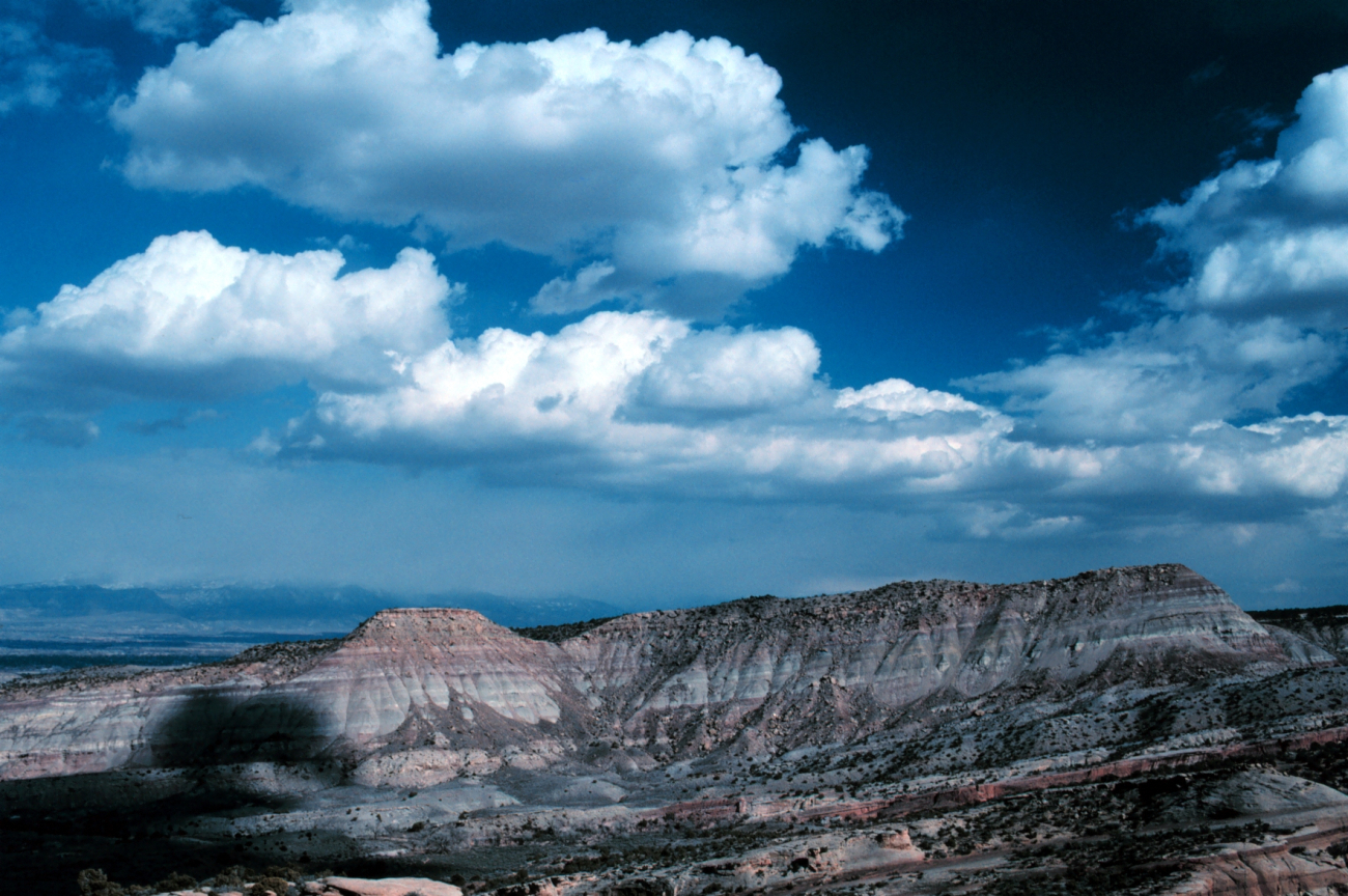 Cumulus over gently tilted strata in the Colorado Plateau country