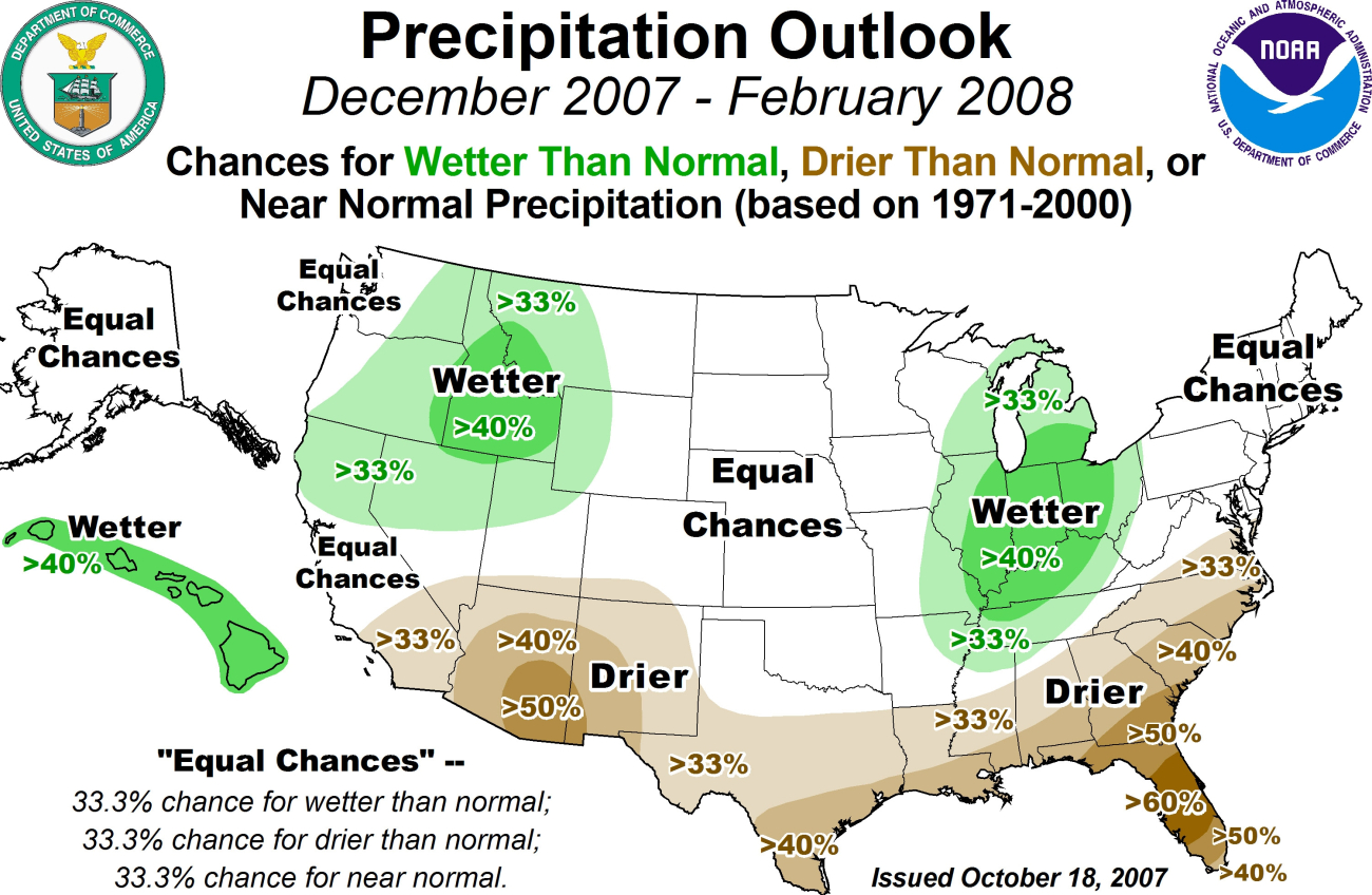 Winter precipitation outlook from NOAA NCEPClimate Prediction Center
