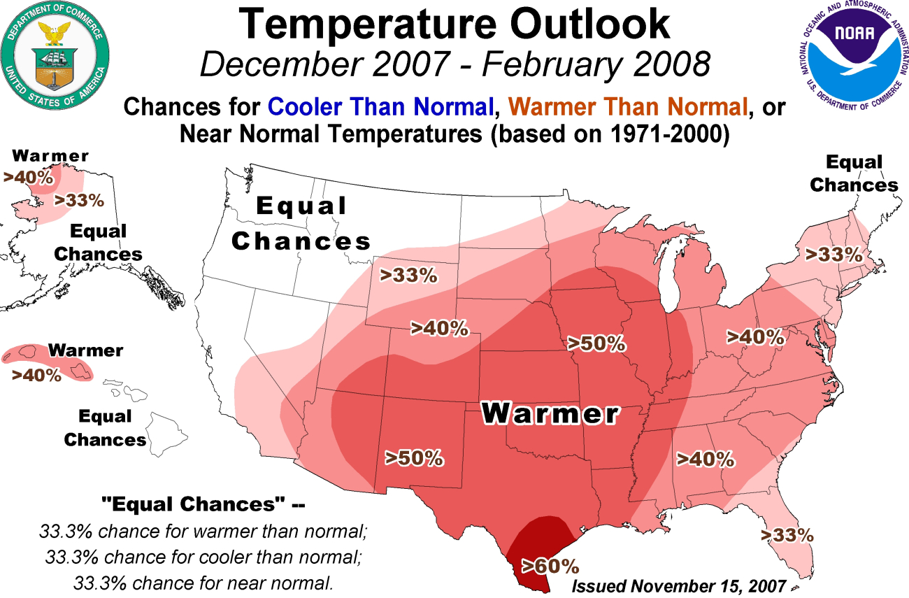 Winter temperature outlook from NOAA NCEP Climate Prediction Center