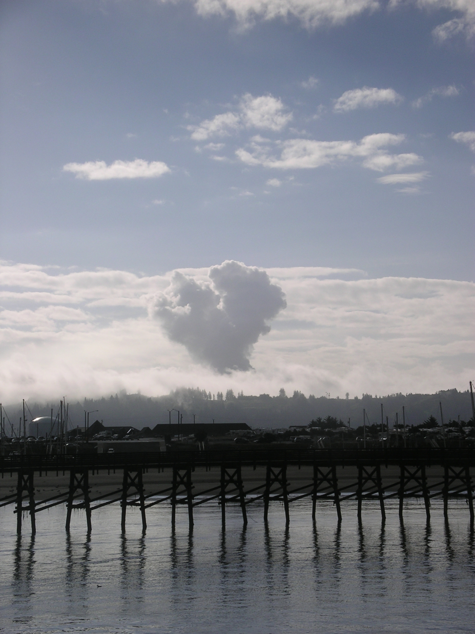 A heart shape cloud over Newport, Oregon - gives rise to an I love Newportsentiment