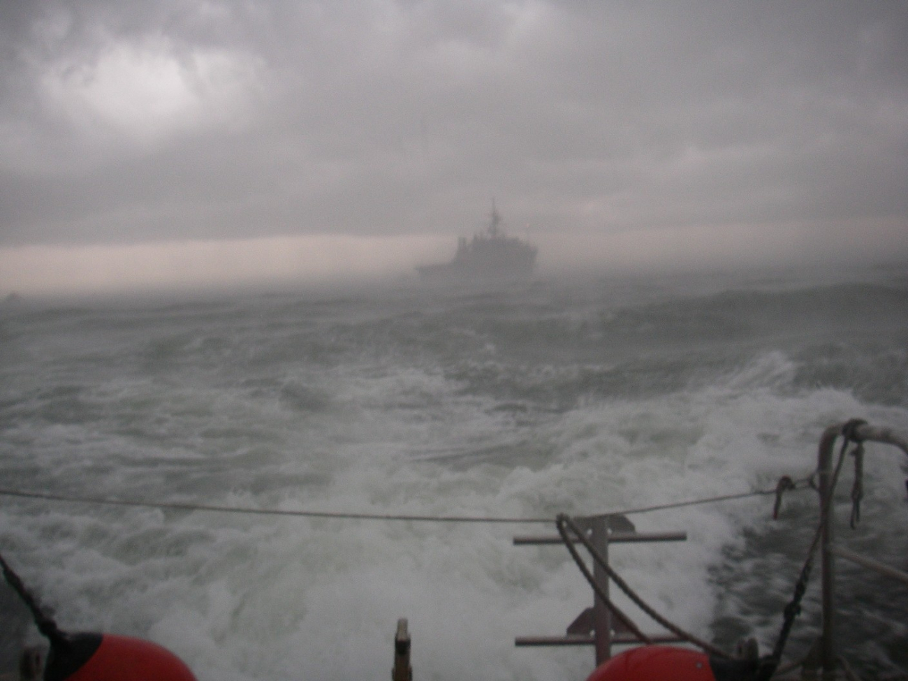 NOAA Ship THOMAS JEFFERSON seen from survey launch at the tail end ofa squall