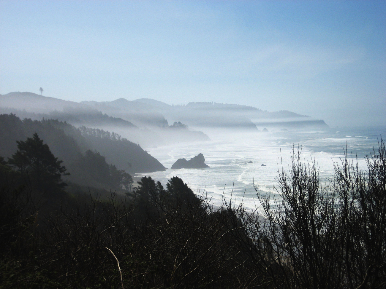 Layers of fog at different levels on the Oregon coast highway