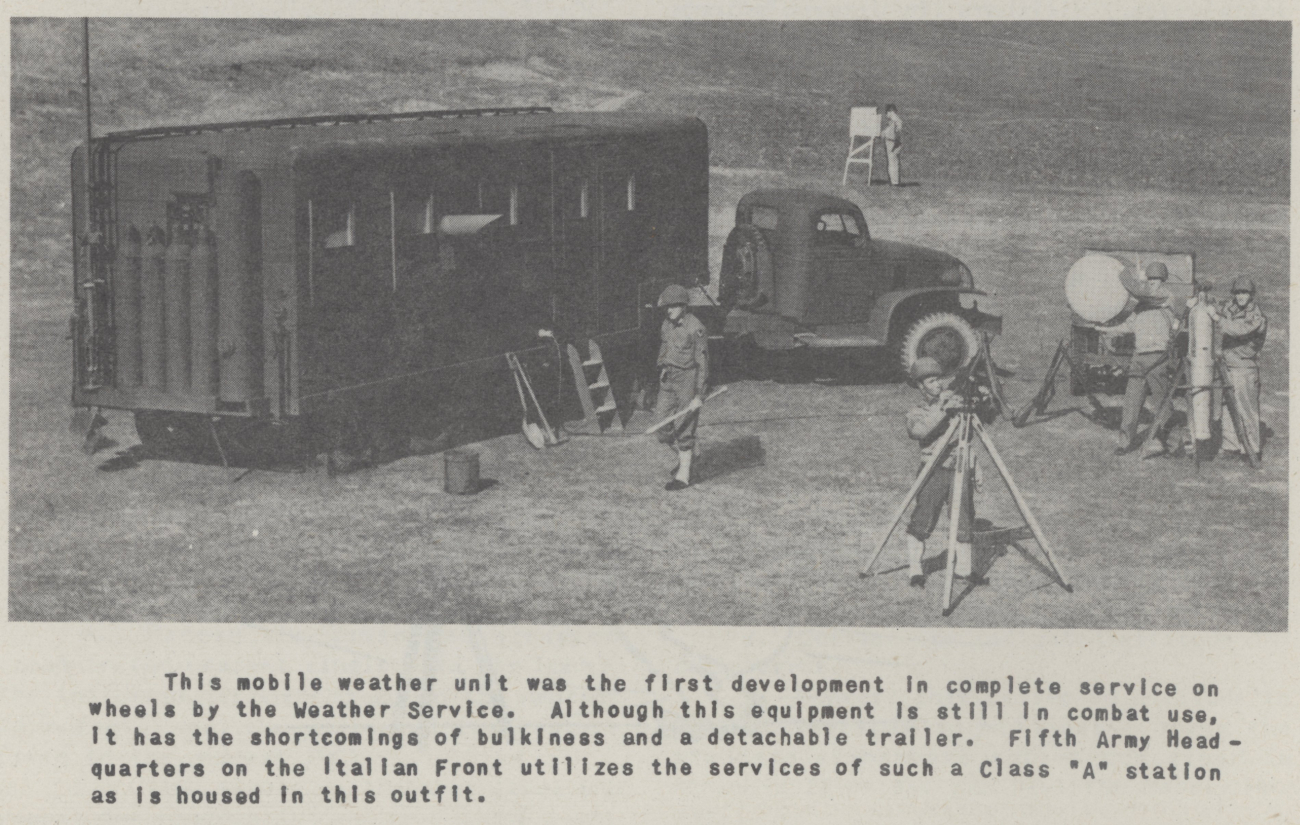 This mobile weather unit was the first development in complete service onwheels by the Weather Service