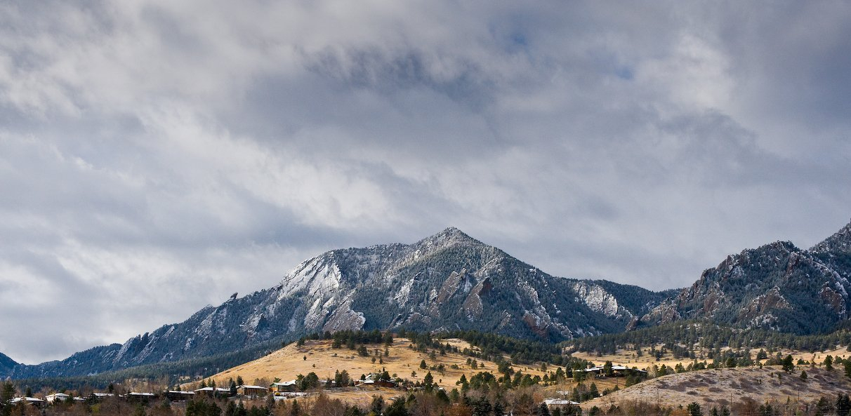 Flatirons west of Boulder covered with light dusting of snow