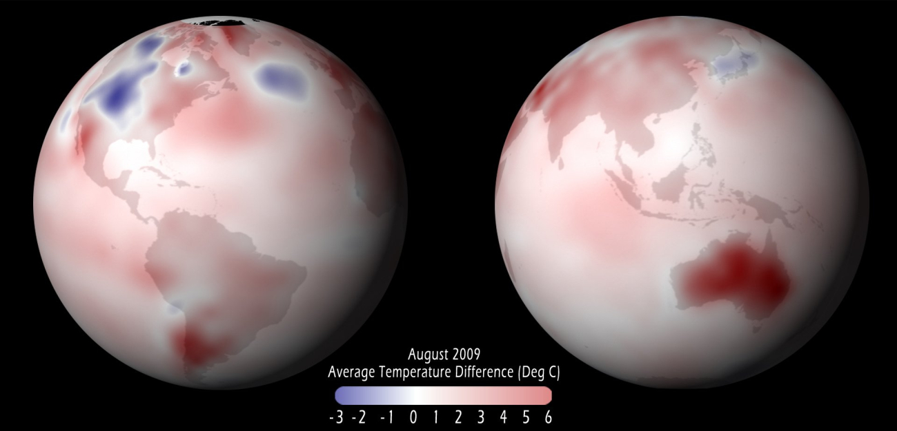 Graphic of global temperature anomaly for August 2009
