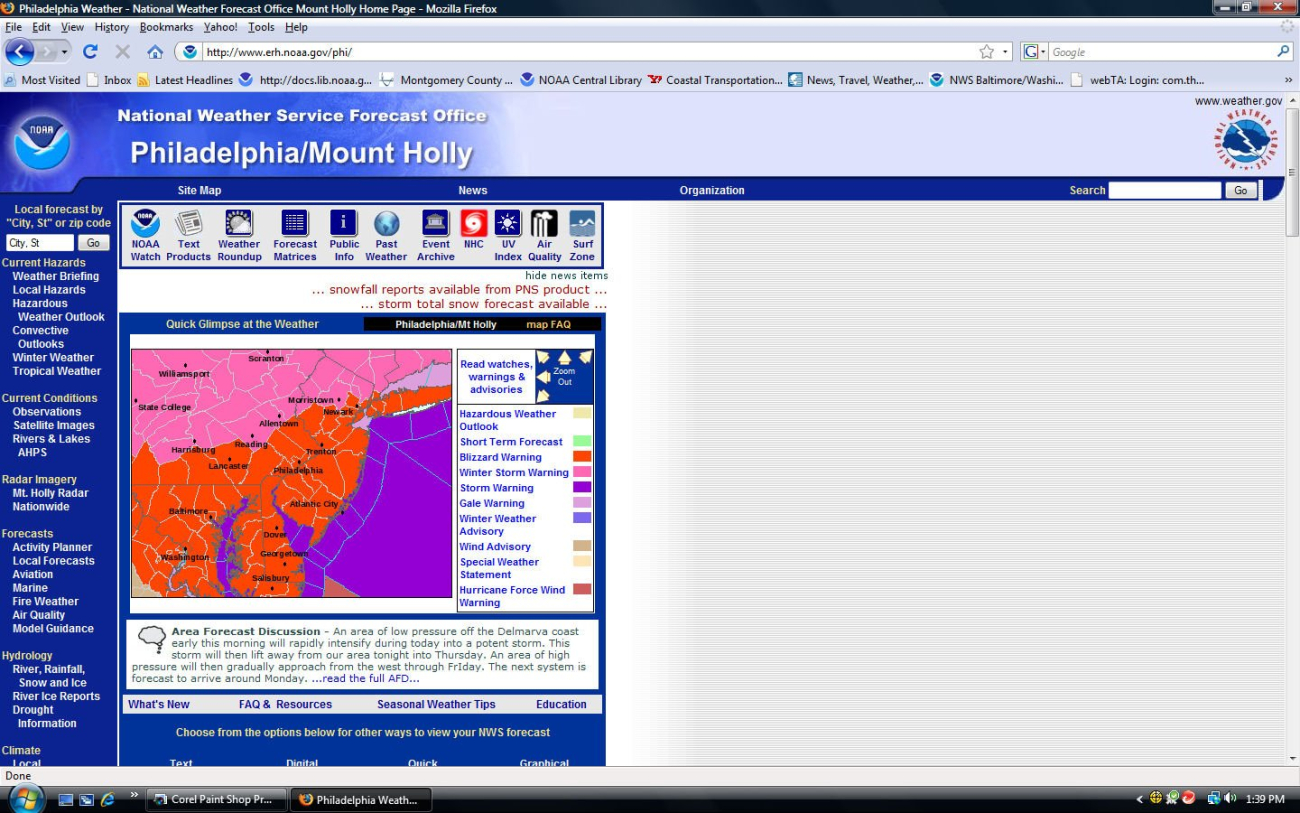 Seven different types of warnings or advisories are seen on the Philadelphia/Mount Holly National Weather Service Forecast Office Internet site